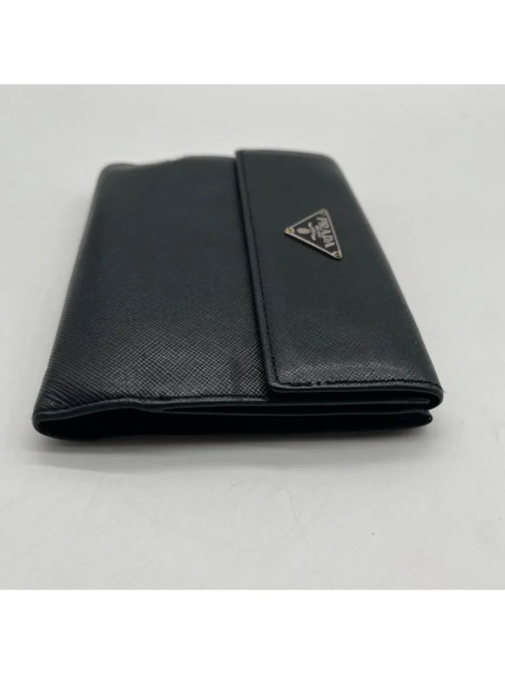 Prada Saffiano Black Leather Flap Wallet